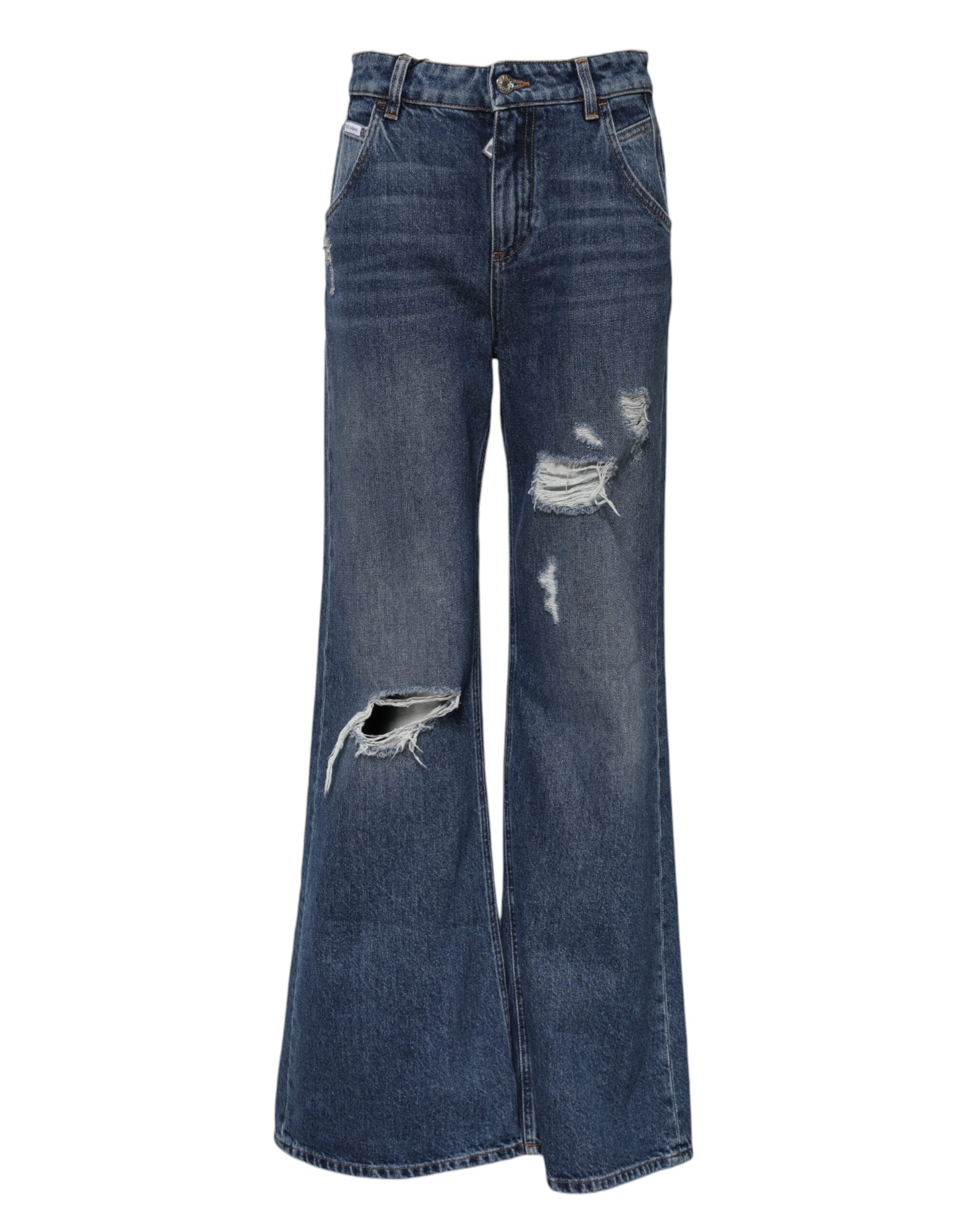 Distressed Wide-Leg Denim Jeans — Blue