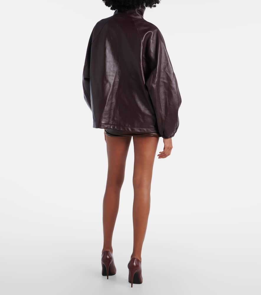 Oversized leather bomber jacket