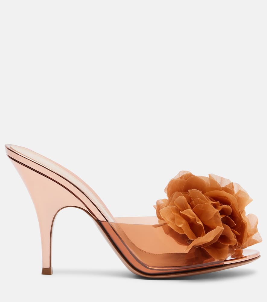 95 floral-appliqué leather-trimmed PVC mules