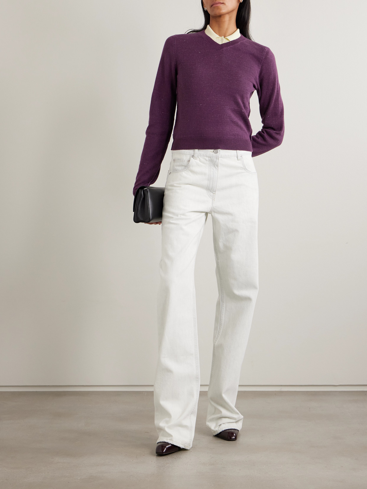 Celia Cropped Linen, Cashmere And Cotton-blend Sweater - Purple