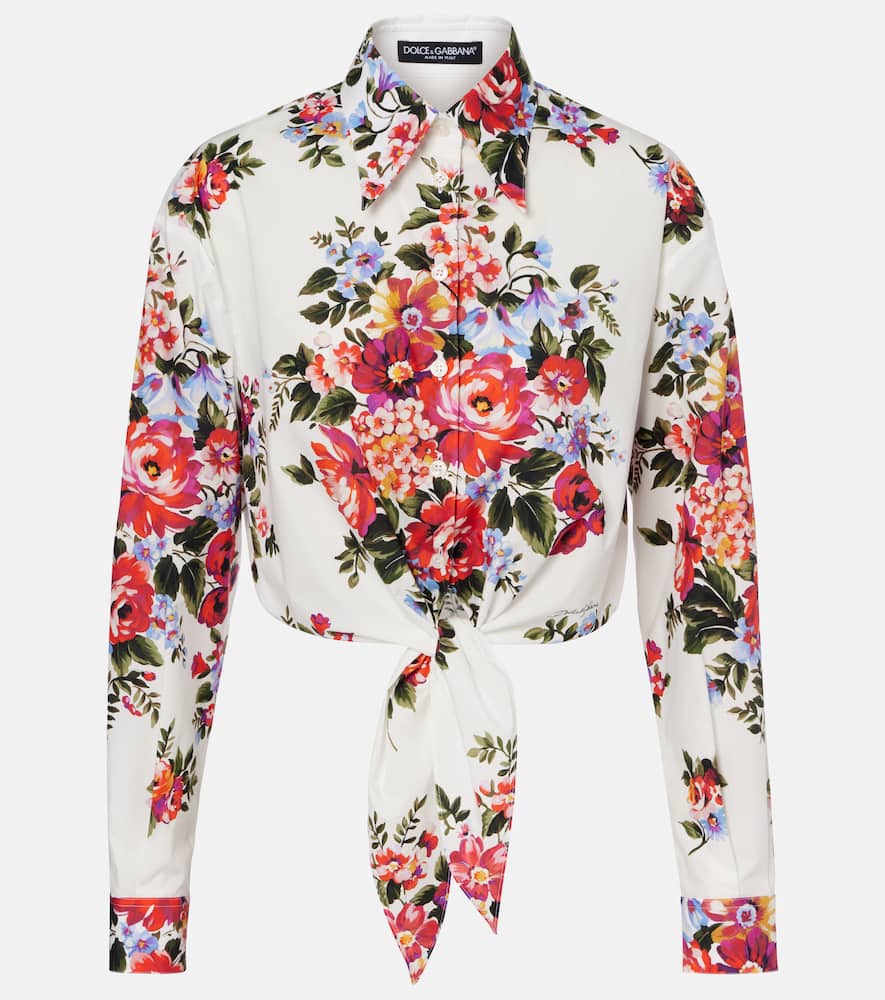 Floral cropped cotton shirt