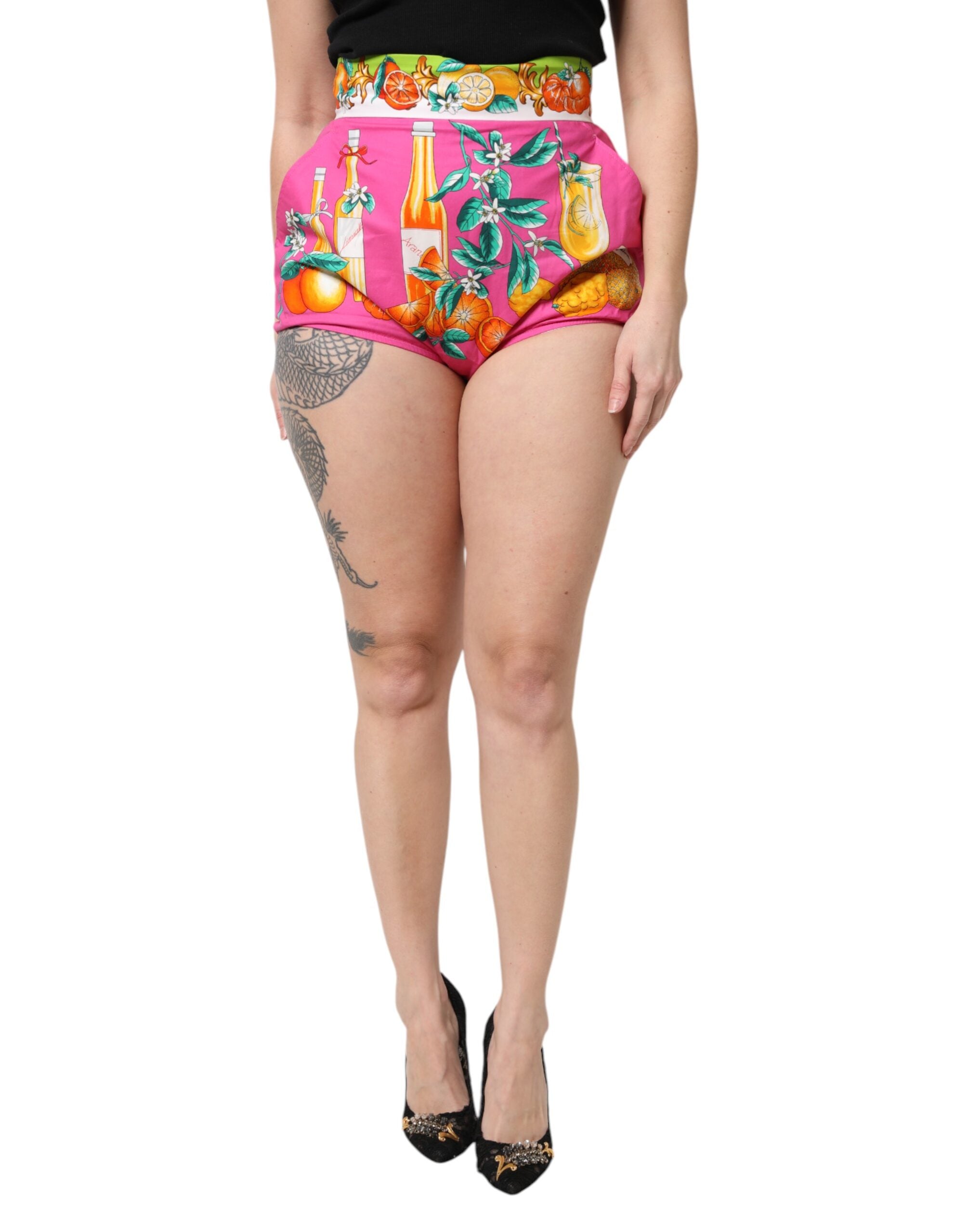 Fruit-Print Cotton Shorts — Pink