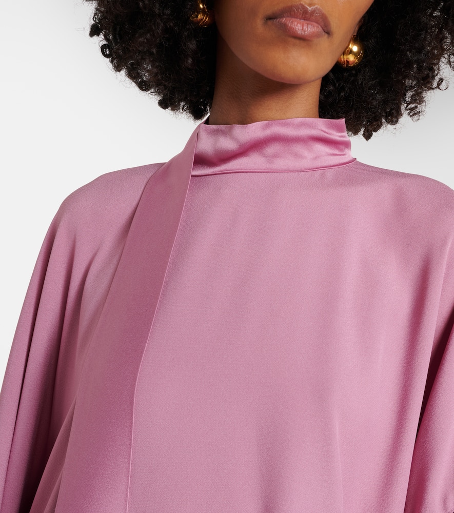 Asymmetric fringed satin kaftan