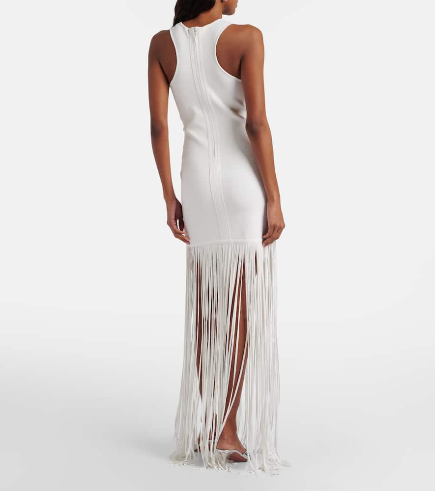 Fringed ribbed-knit maxi dress