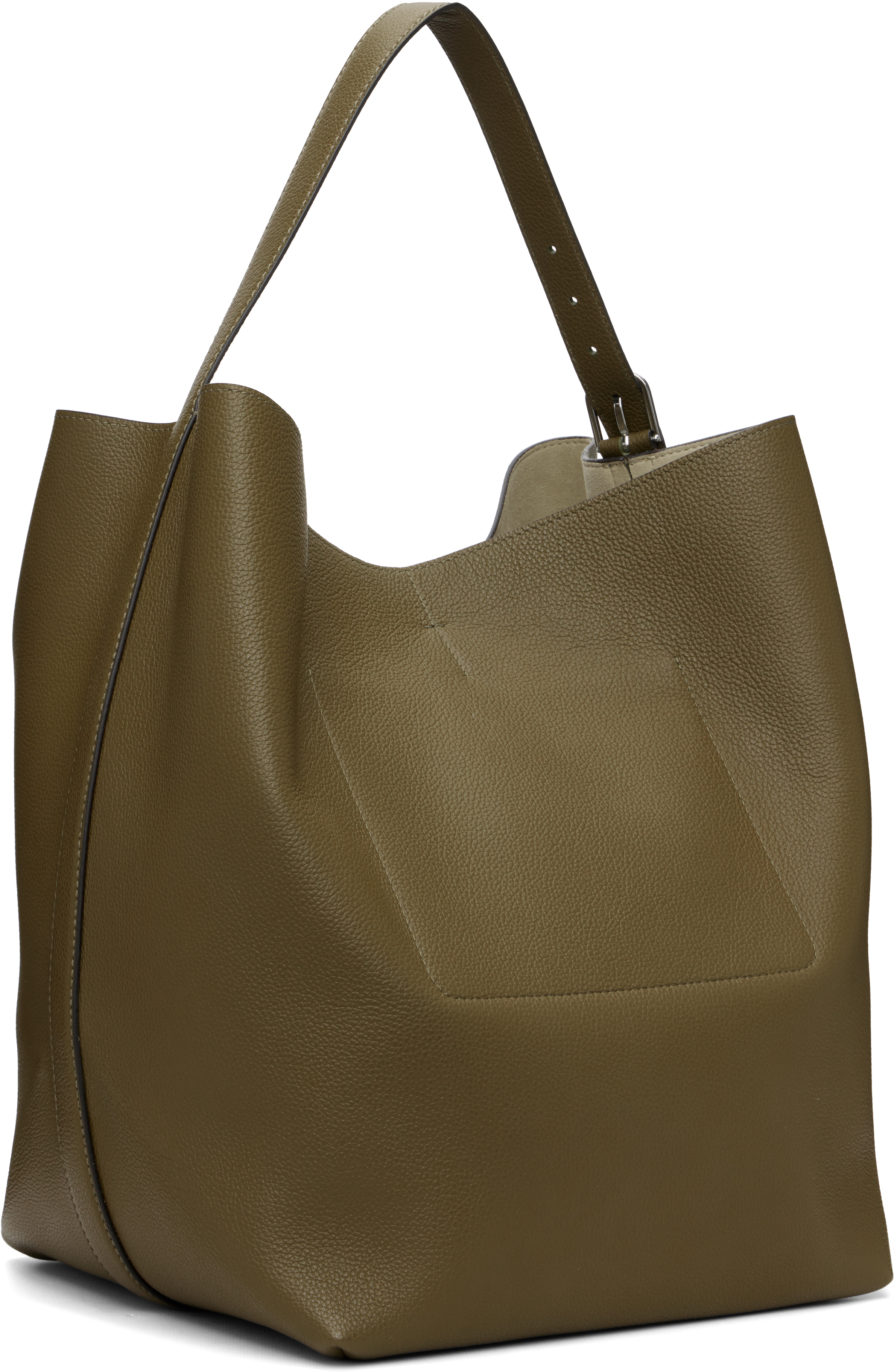 Brown Belted Grained-Leather Tote