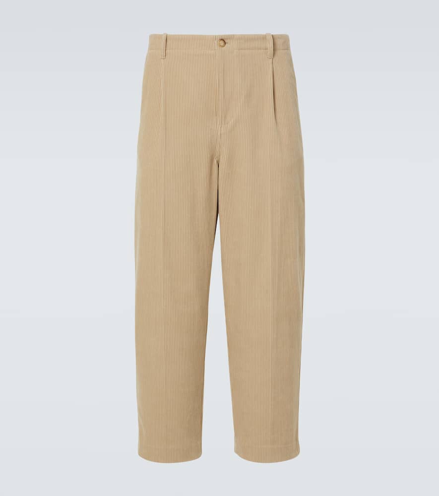 Pleated cotton straight pants