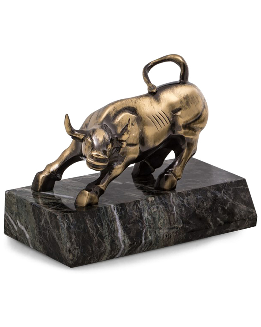 Antique Brass Finished Bull Sculpture on Green Marble Base