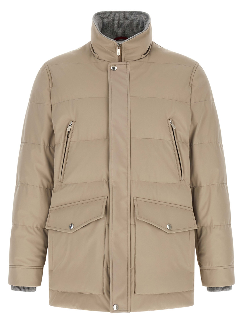 Beige Quilted Parka Jacket
