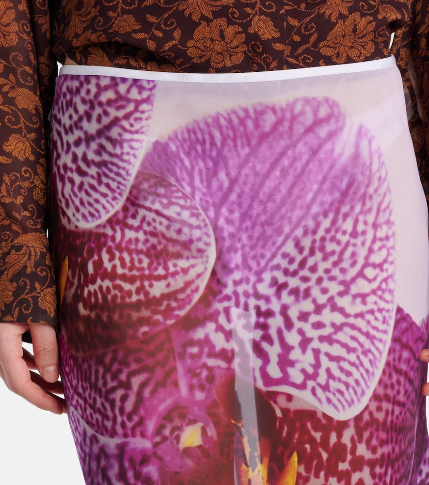 Printed silk midi skirt