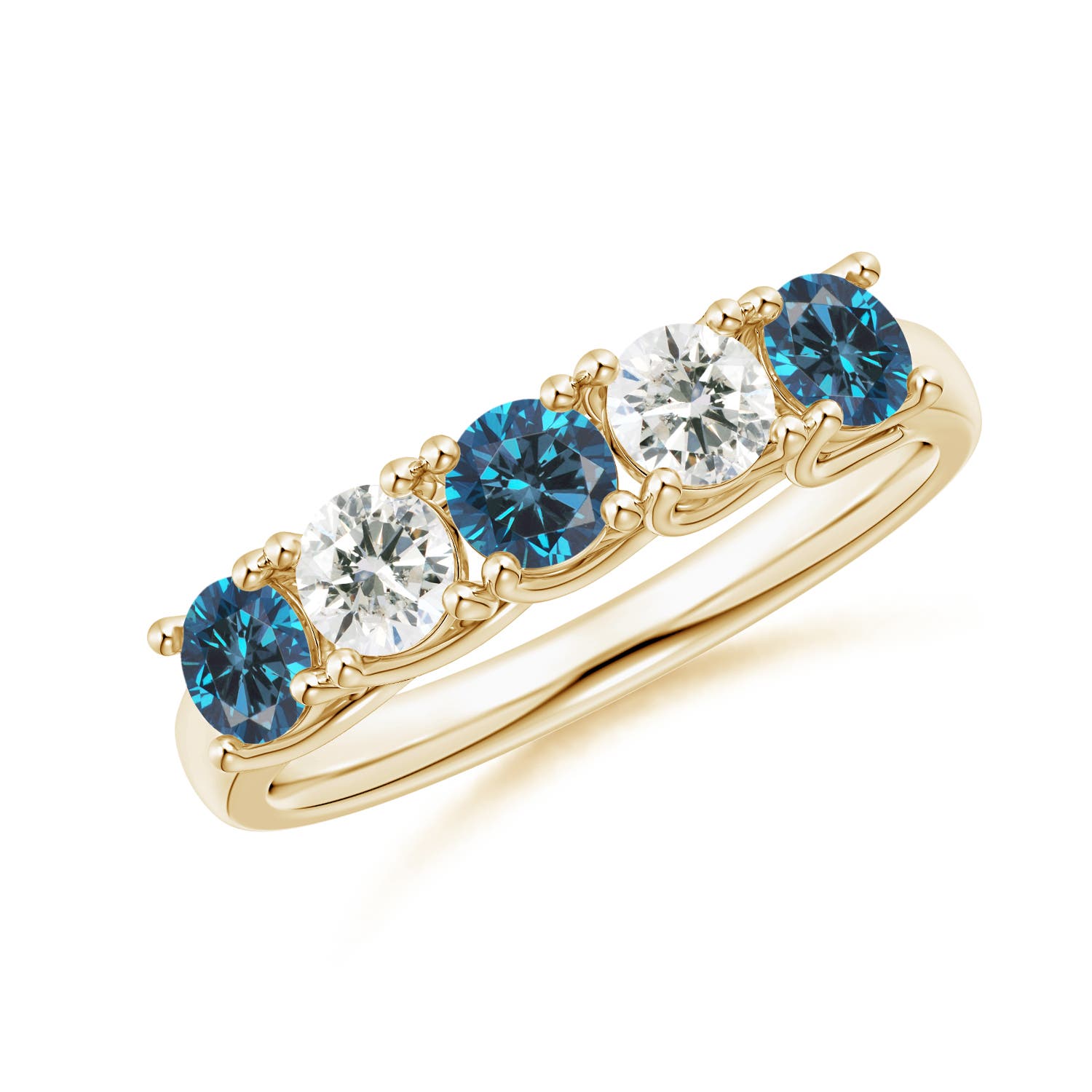 Angara 0.6 Carat Half Eternity Five Stone Enhanced Blue and White Diamond Wedding Ring in 18K Yellow Gold