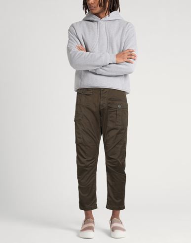 Man Pants Dark green Size 36 Cotton, Elastane