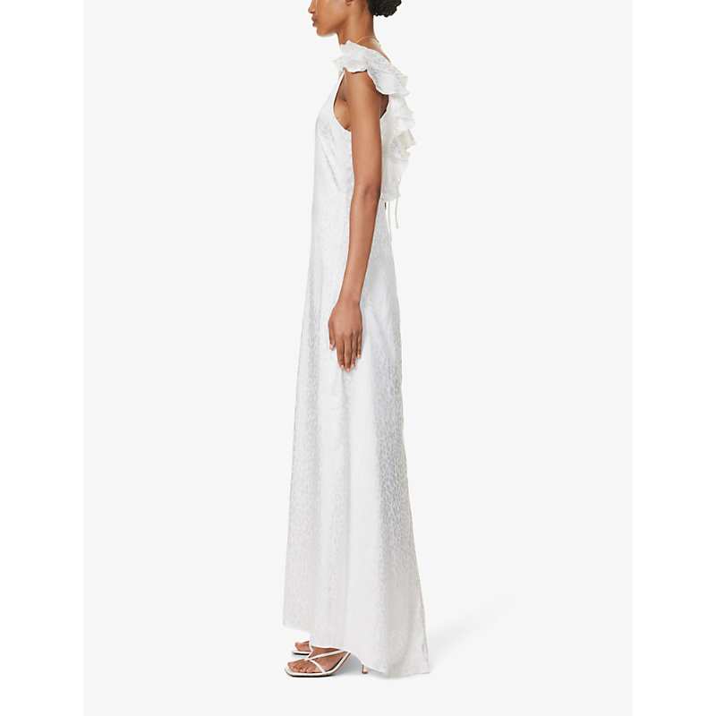 Womens White Sleeveless Ruffle-strap Woven Maxi Dress