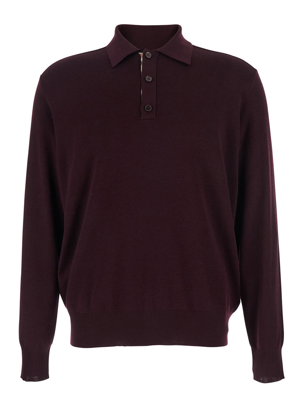 Bordeaux Polo Shirt With Classic Collar And Check Detail In Wool Man