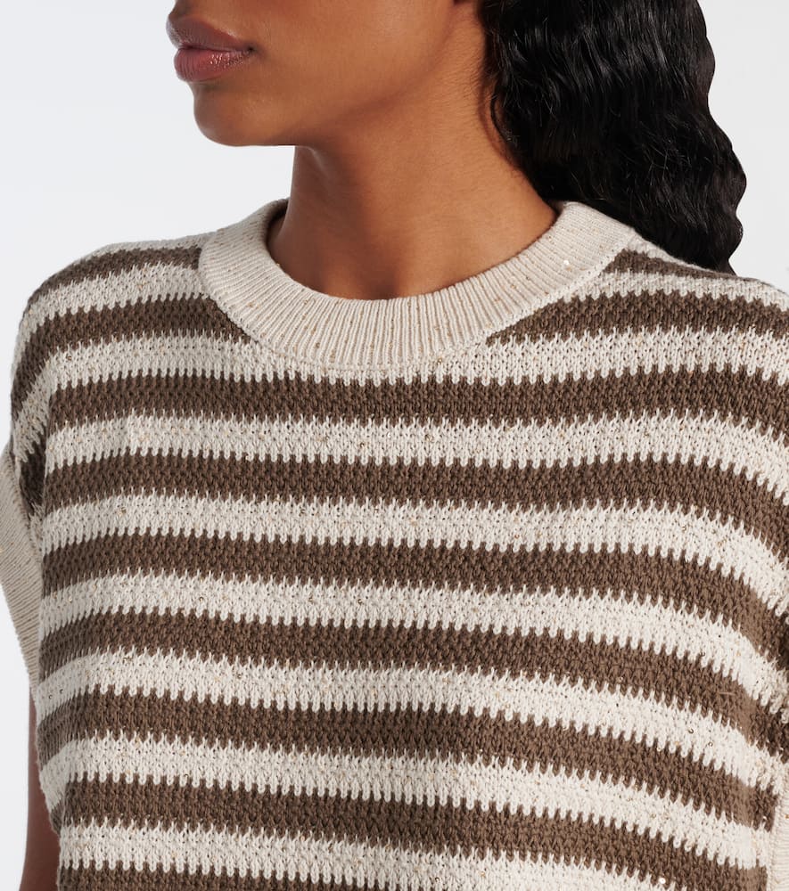 Sequined striped cotton-blend sweater vest