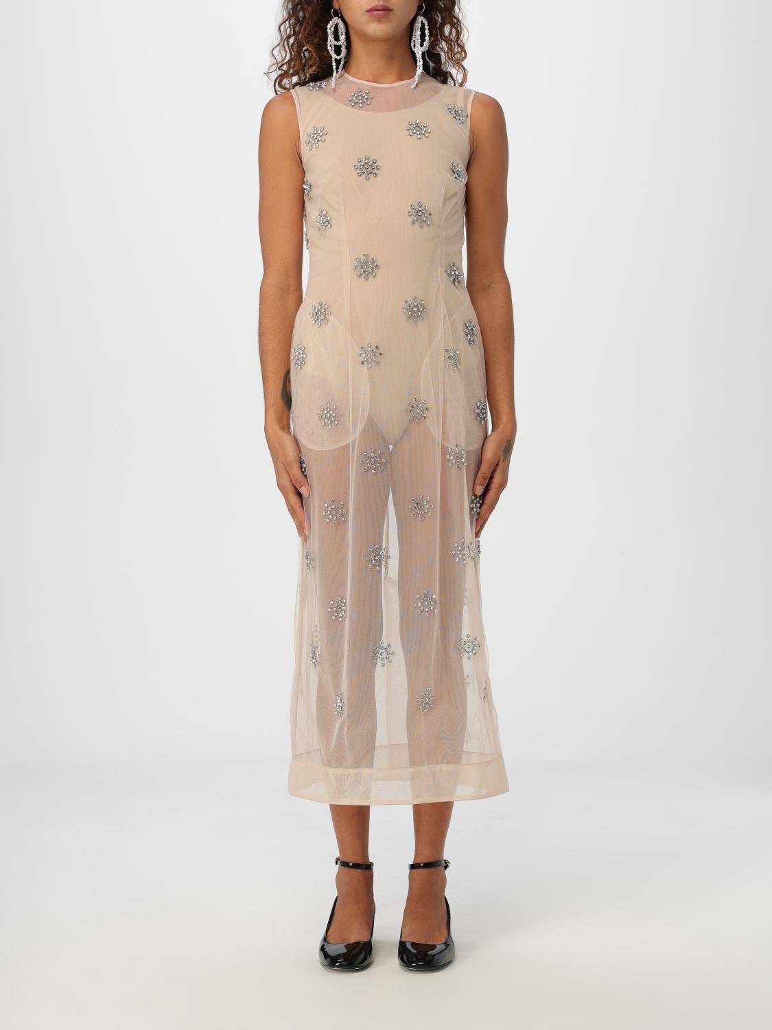 Crystal-embellished tulle midi dress - Neutrals