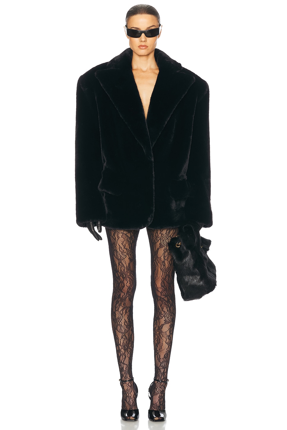 Helsa The Oslo Faux Fur Coat in Black - Black. L also in