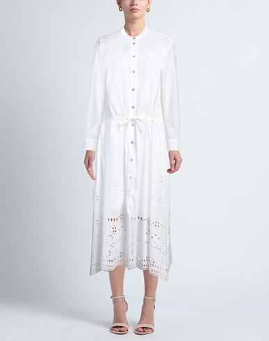 Van Laack Woman Midi dress White Size 16 Cotton, Polyester