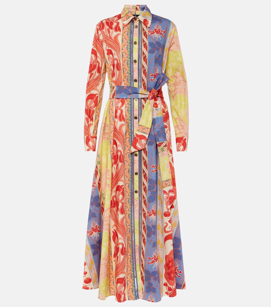 Printed cotton-blend shirt dress