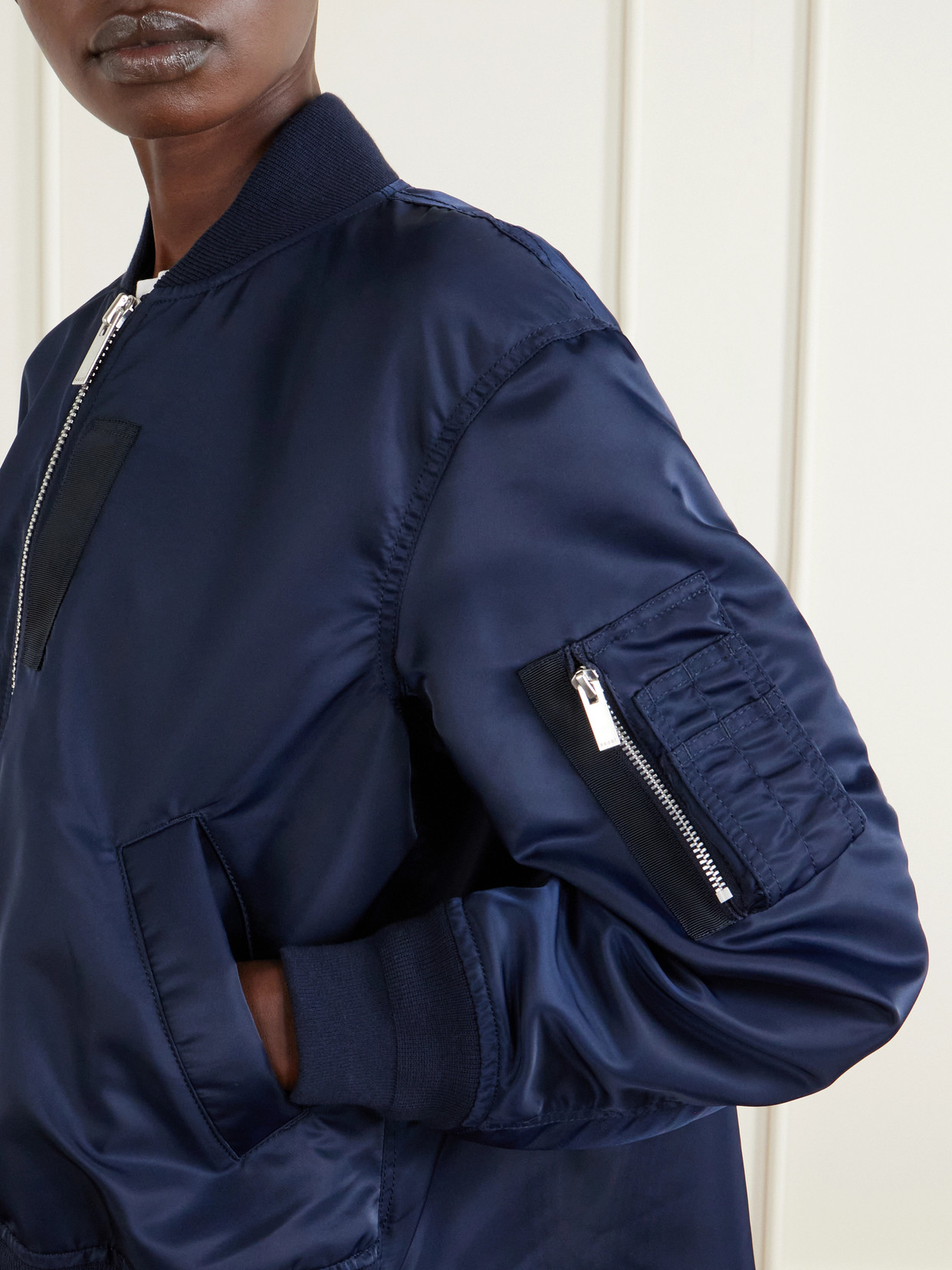 Pleated Padded Shell Bomber Jacket - Navy