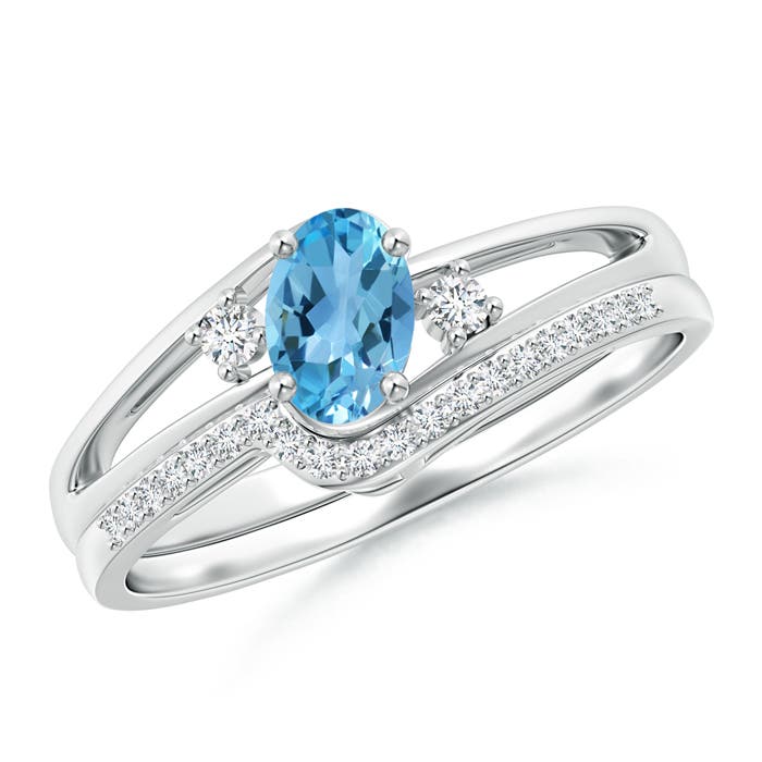 Angara 0.54 Carat Oval Swiss Blue Topaz and Diamond Bridal Set in Platinum