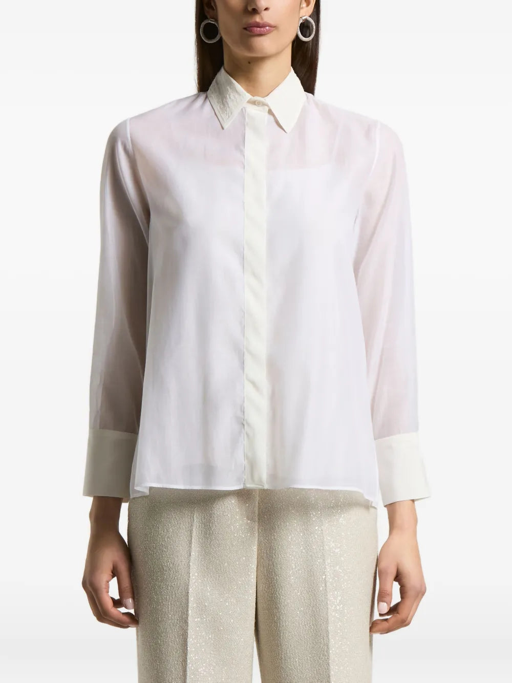 Embroidered-Collar Shirt — White