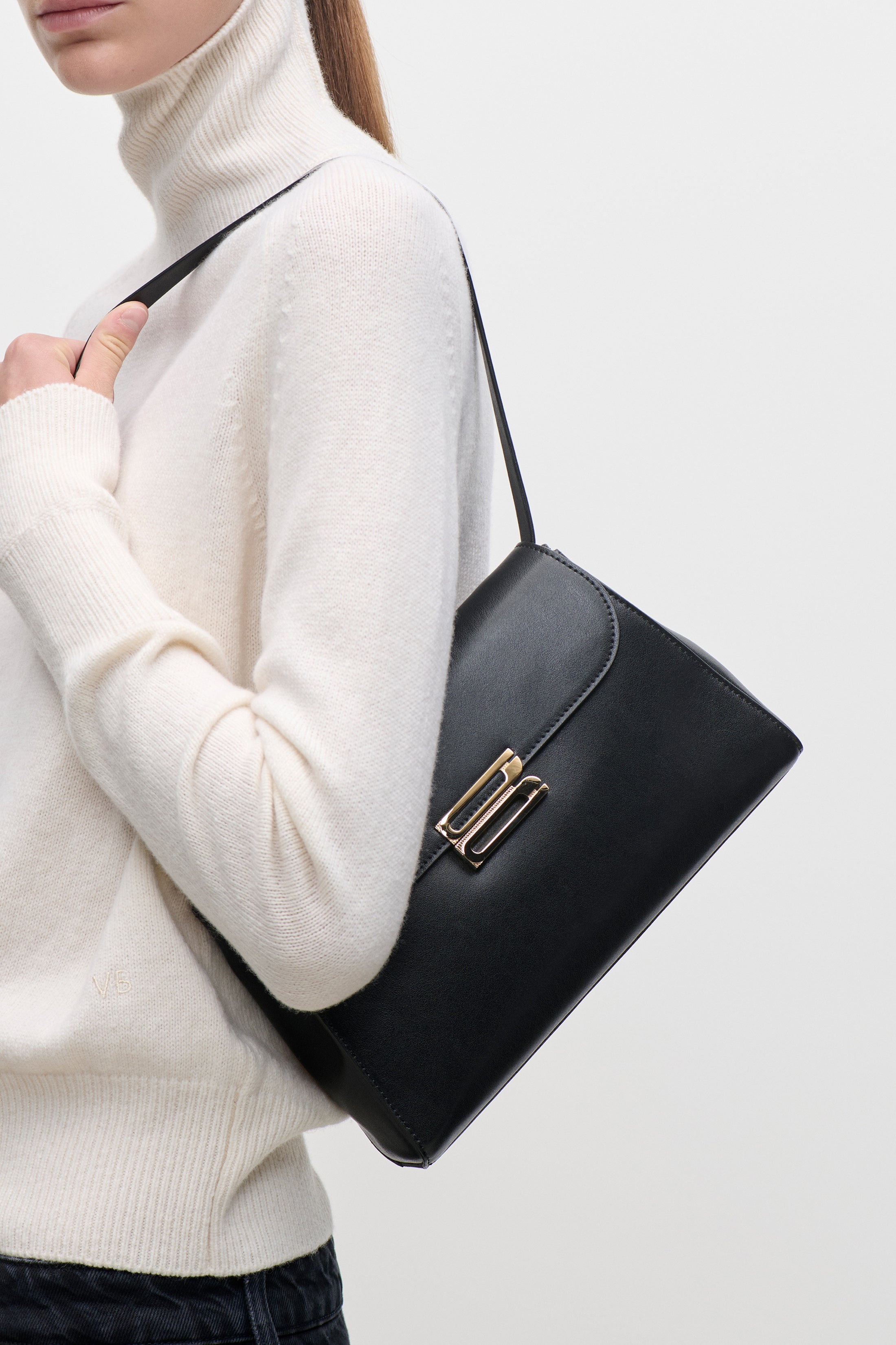 Victoria Beckham Dorian Trapeze Bag Black Shiny Calf Leather - ONE - Women