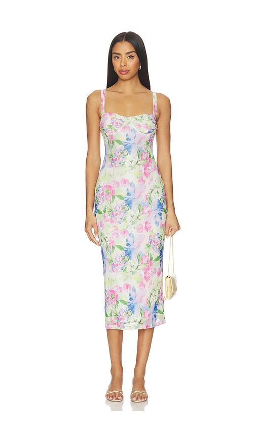MINKPINK Celina Mesh Midi Dress in White,Pink. S. Also in XS, M