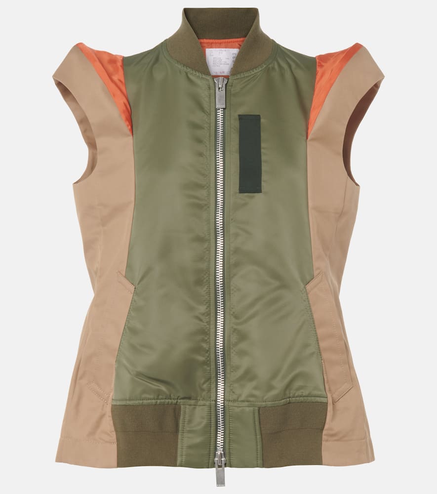 Paneled twill and gabardine vest