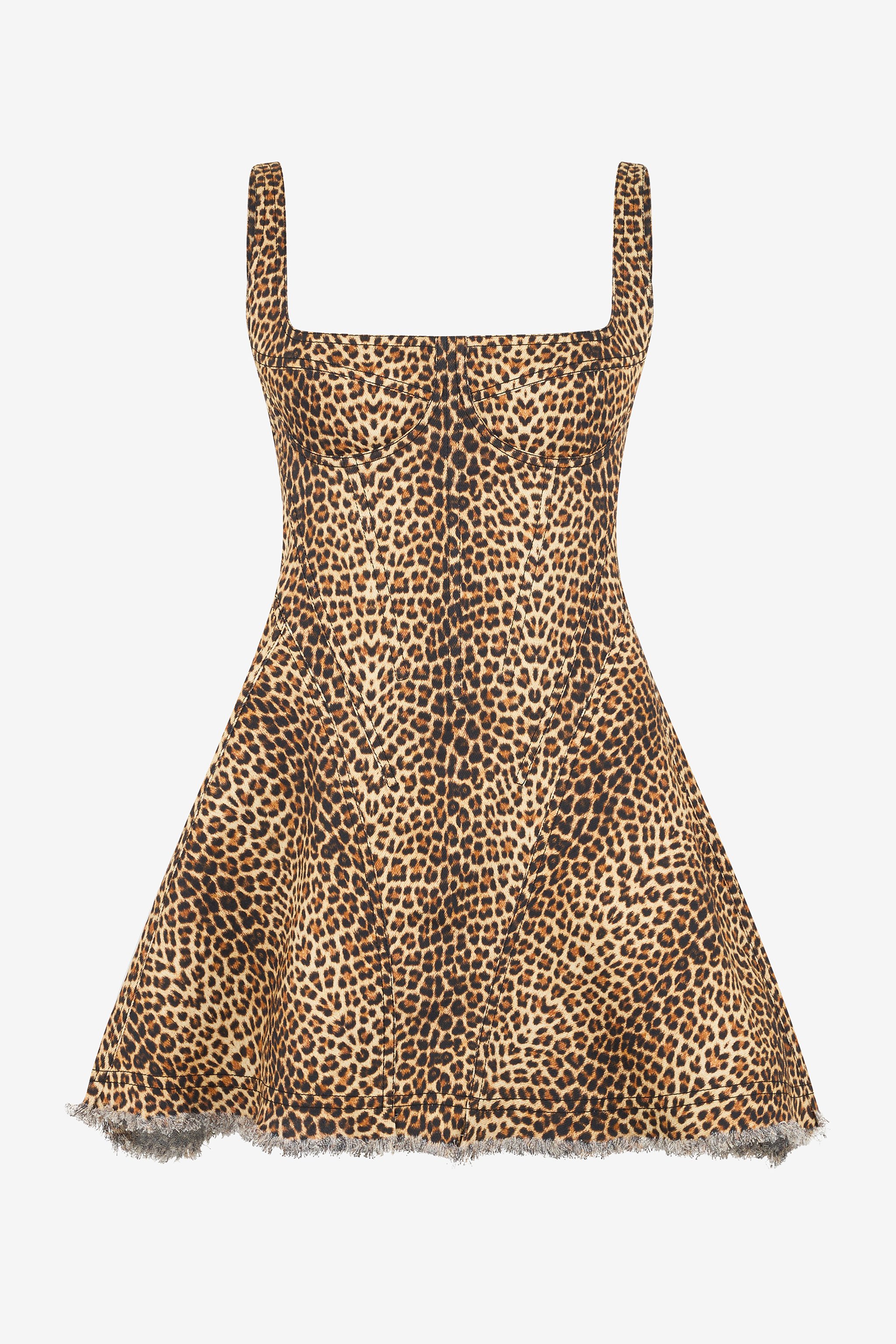 Flared Dress With Bbay Jaguar Print And Frayed Edges