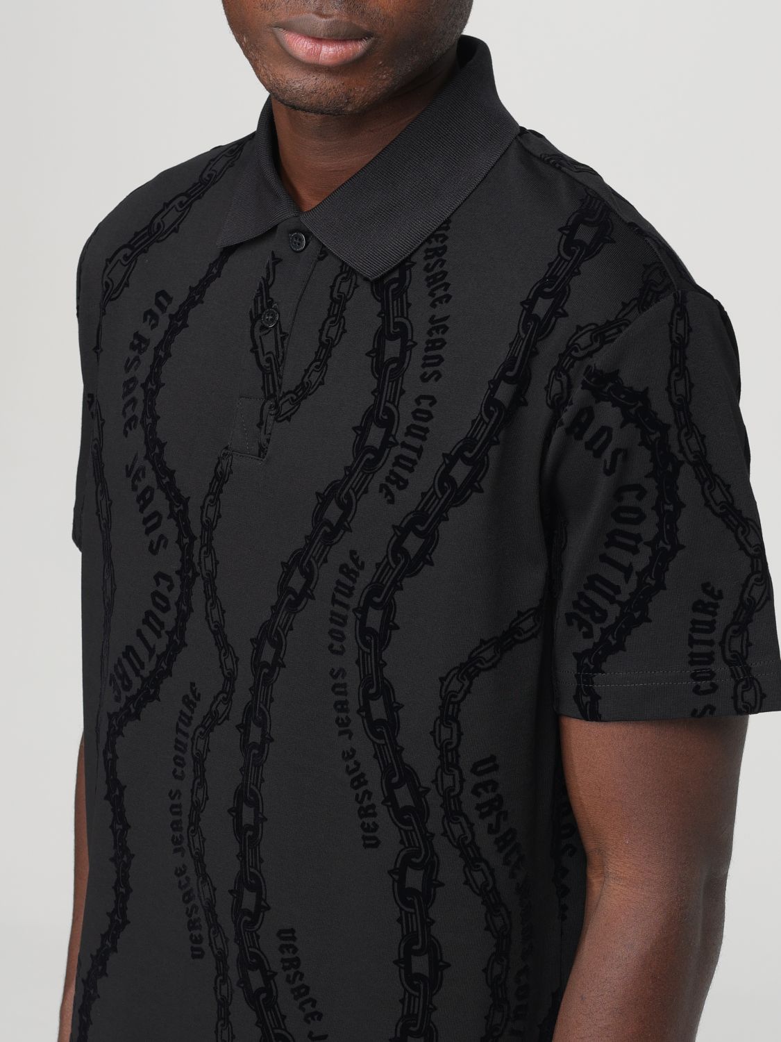 Flocked-print jersey polo shirt - Black