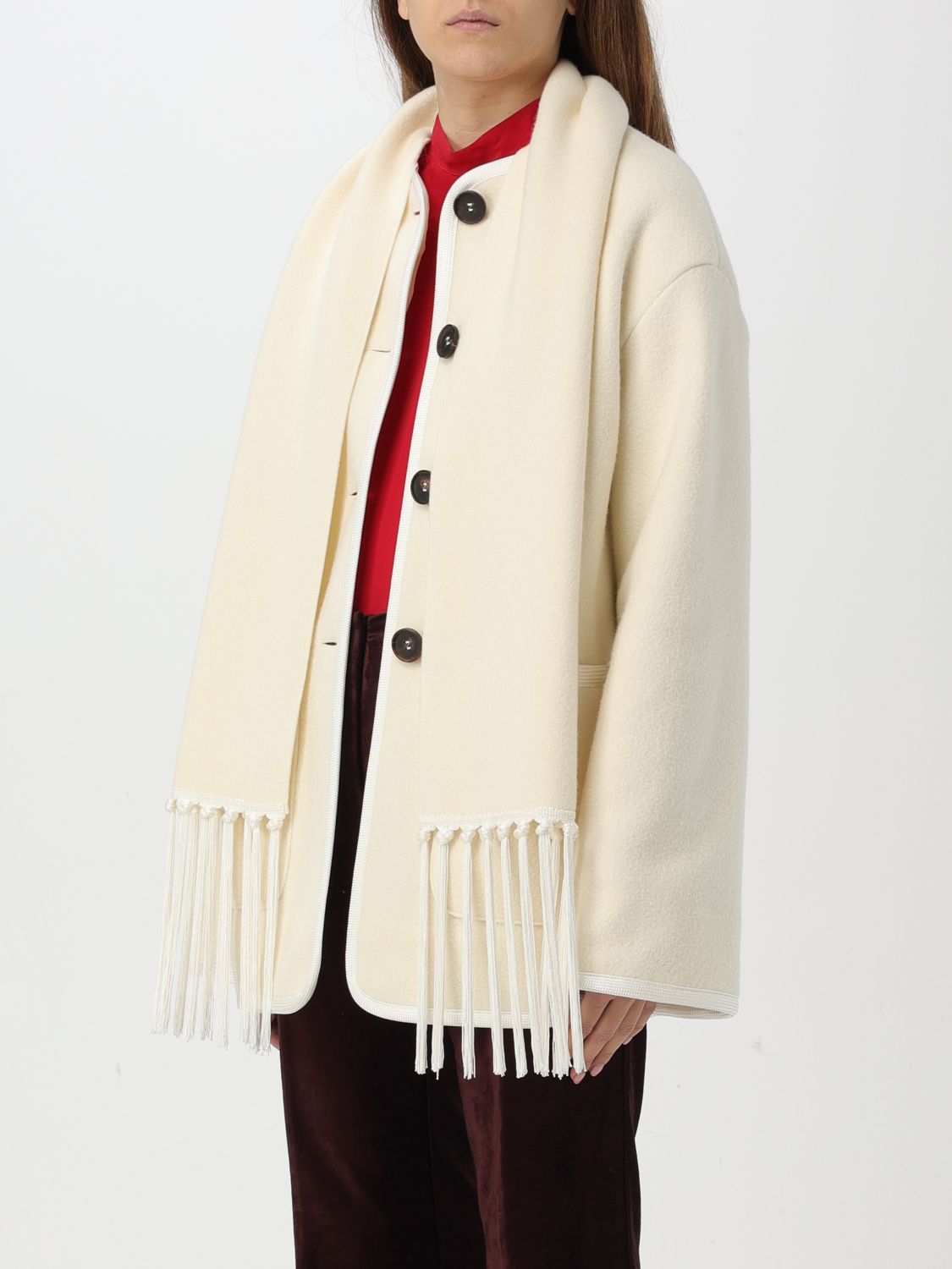 Scarf-detail coat - White