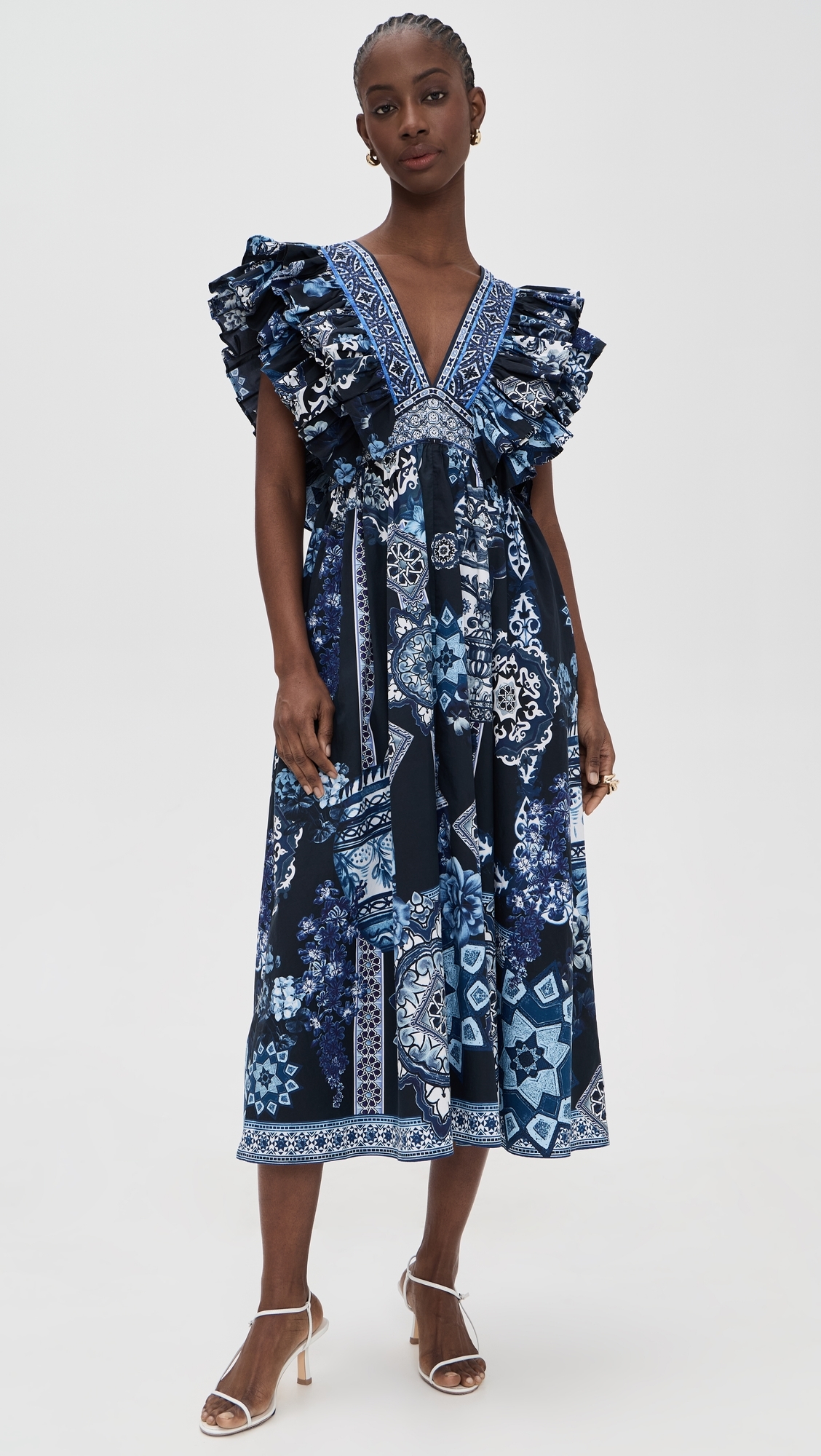 Double Frill Sleeve Midi Dress A Tiled Wonderland
