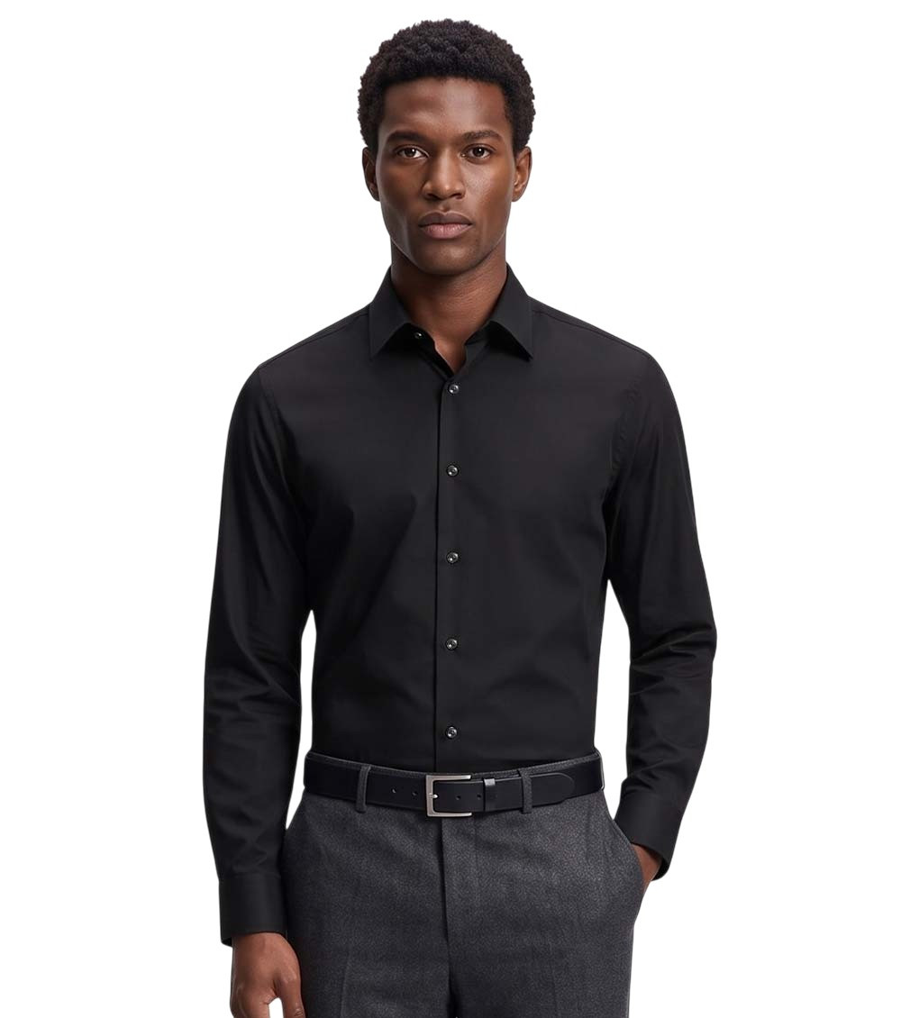 Black Regular Solid Shirts