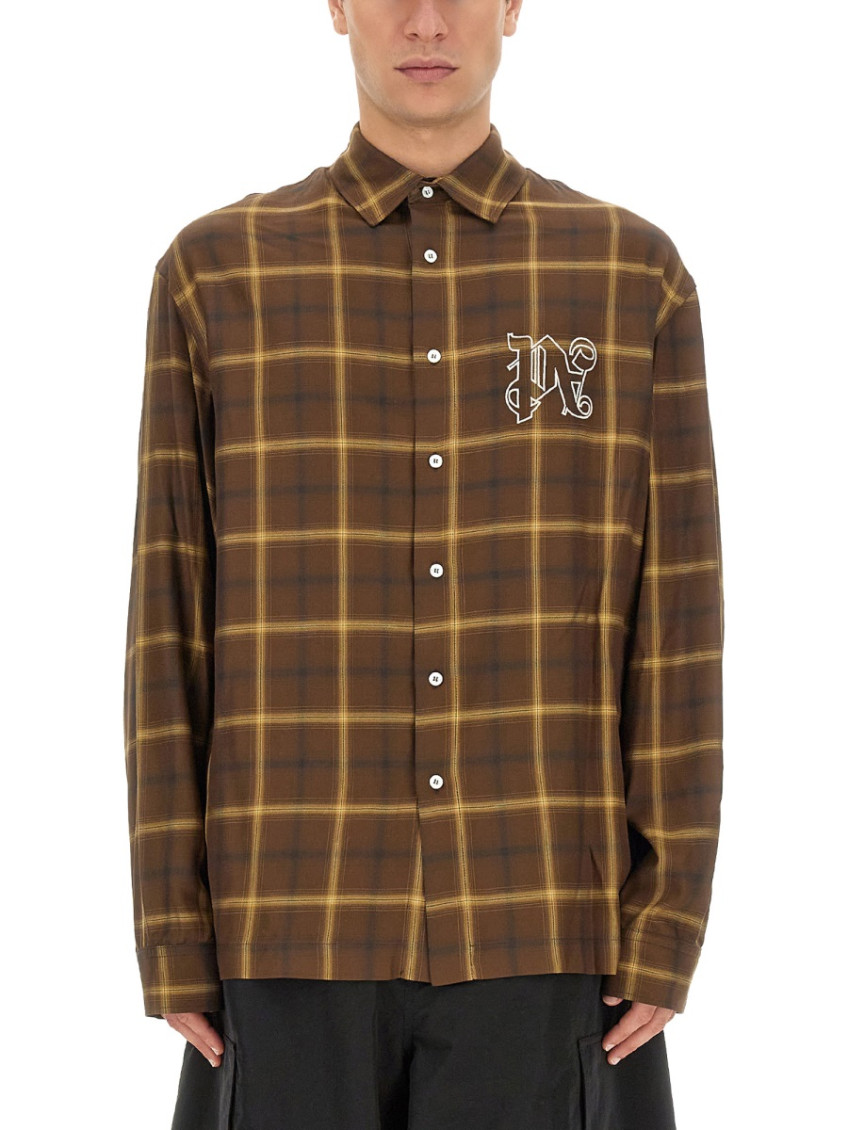 PA monogram-print checked shirt - Brown