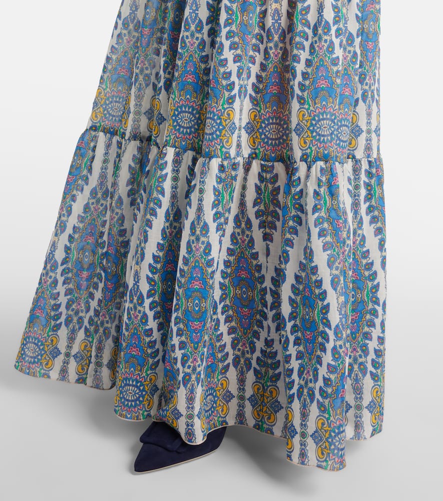 Printed tiered cotton and silk maxi dress