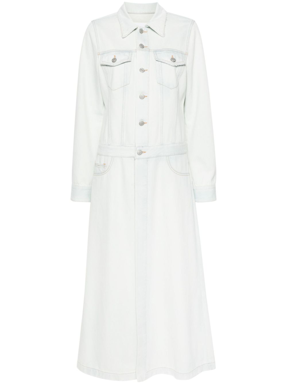 Single-stitch denim maxi coat - Blue