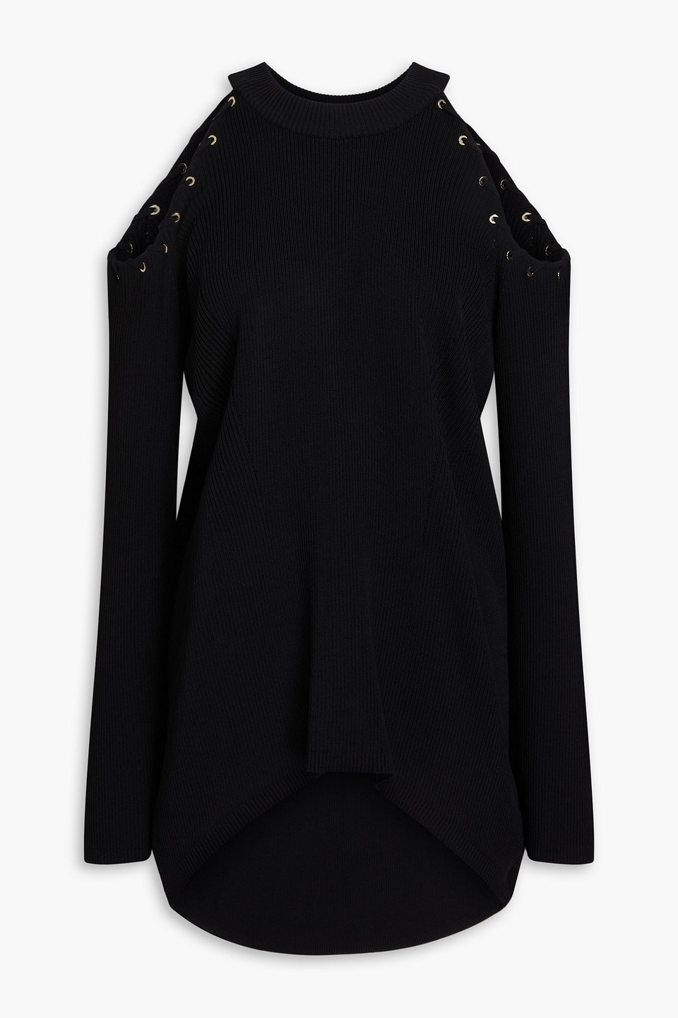 Cold-shoulder ribbed-knit top - Black - XL/XXL