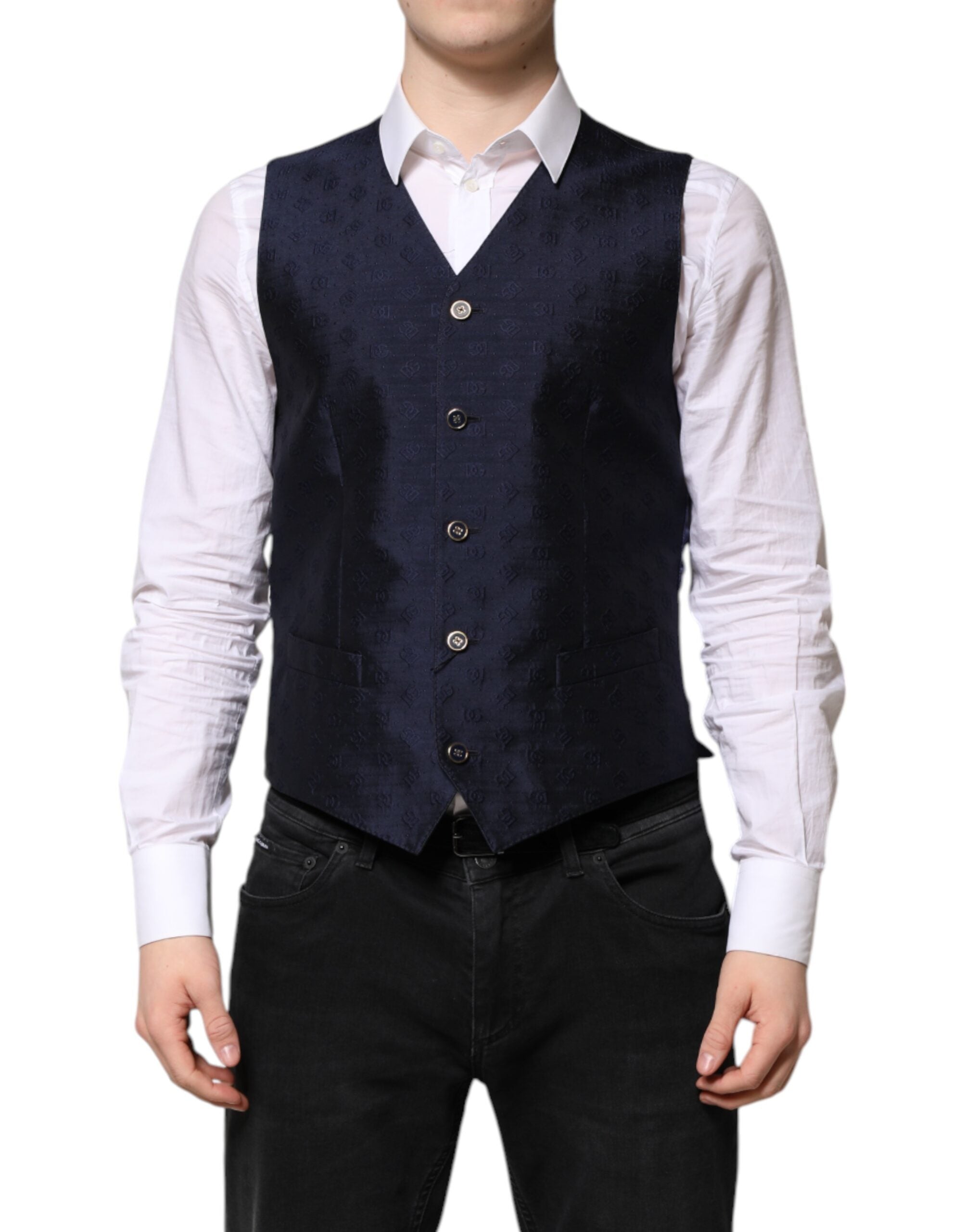 Logo Wool Formal Vest — Navy