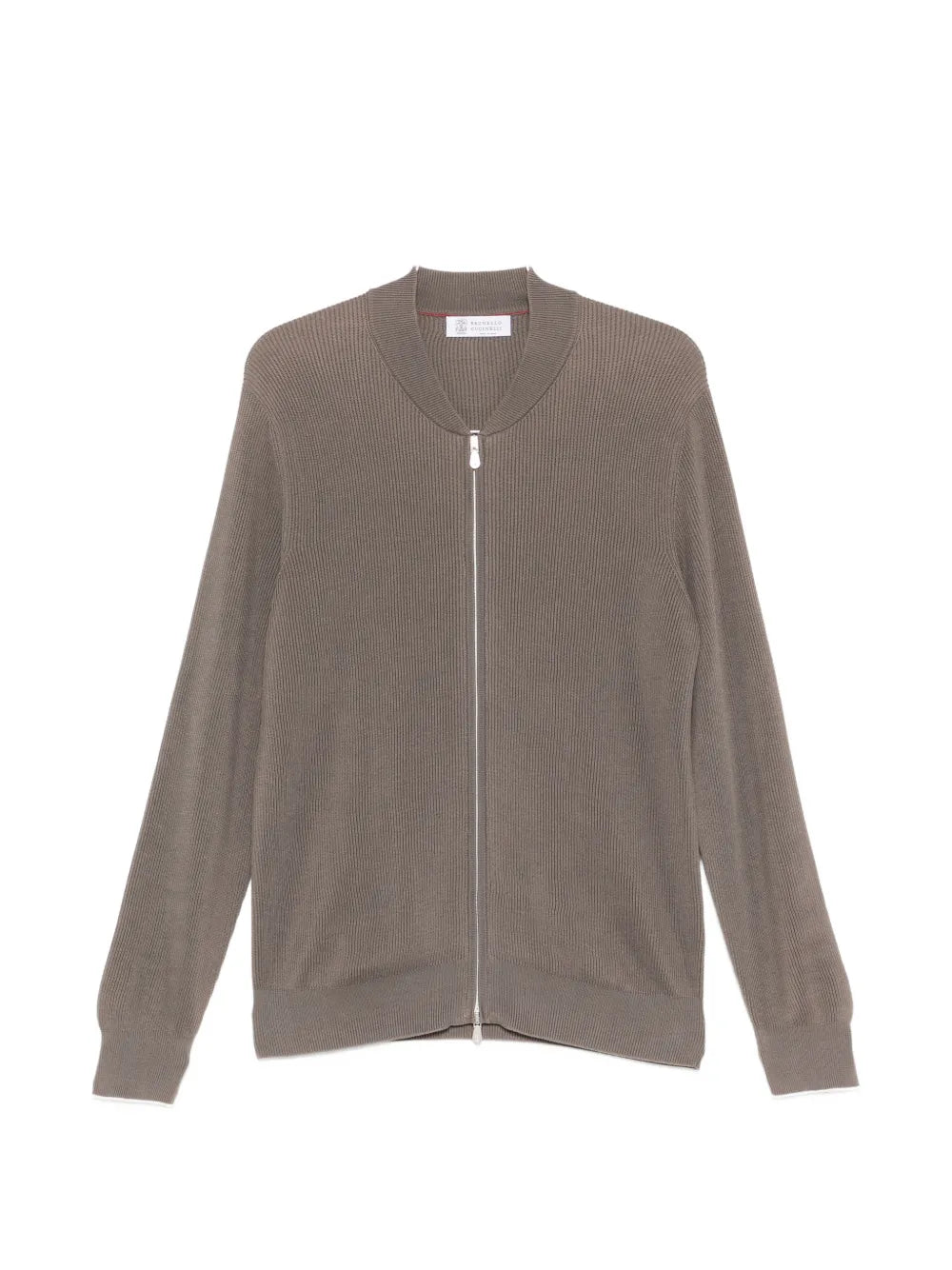 Ribbed Zip-Fastening Cardigan — Taupe