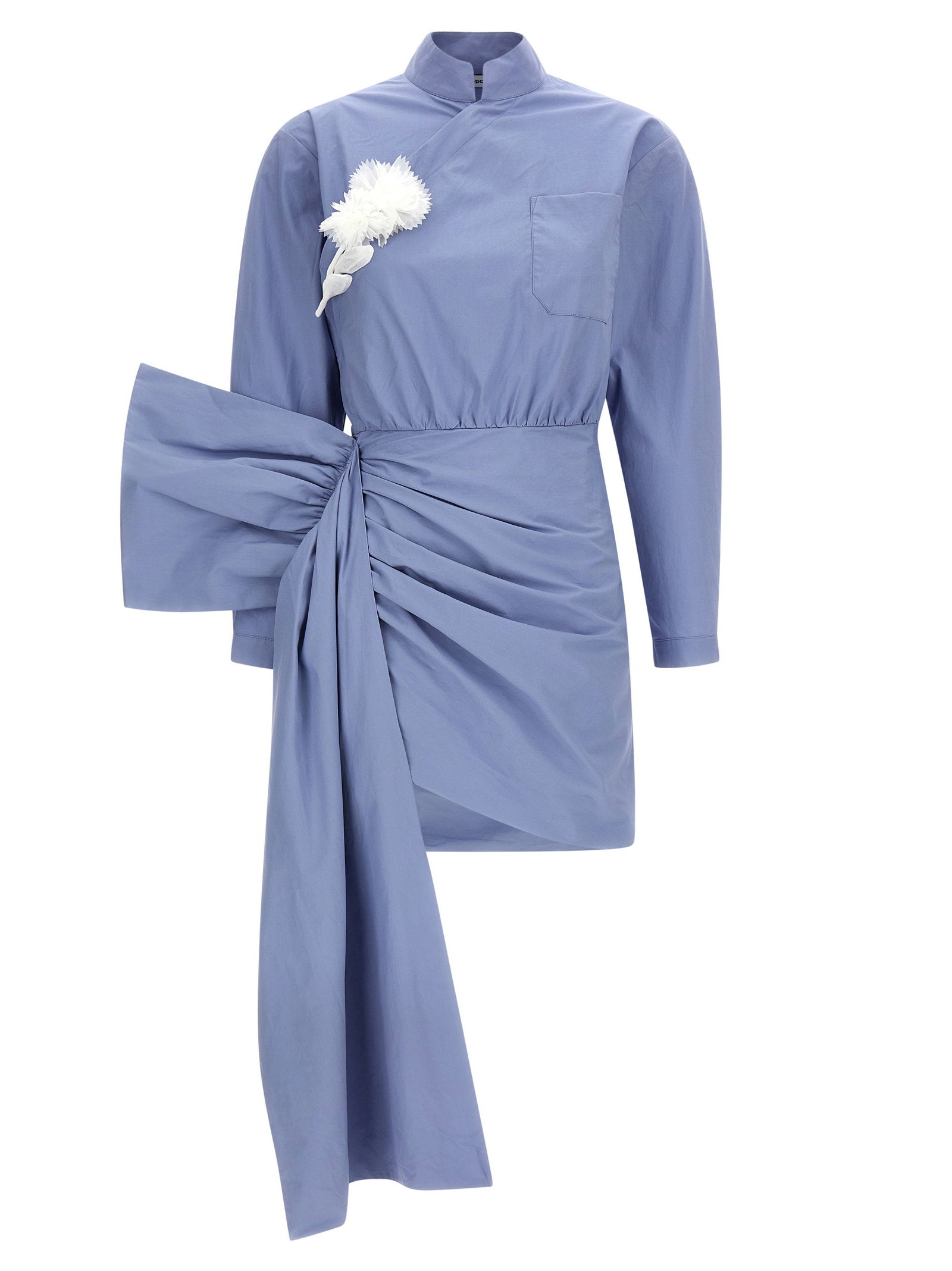 Cotton Tie-Side Mini Dress — blue