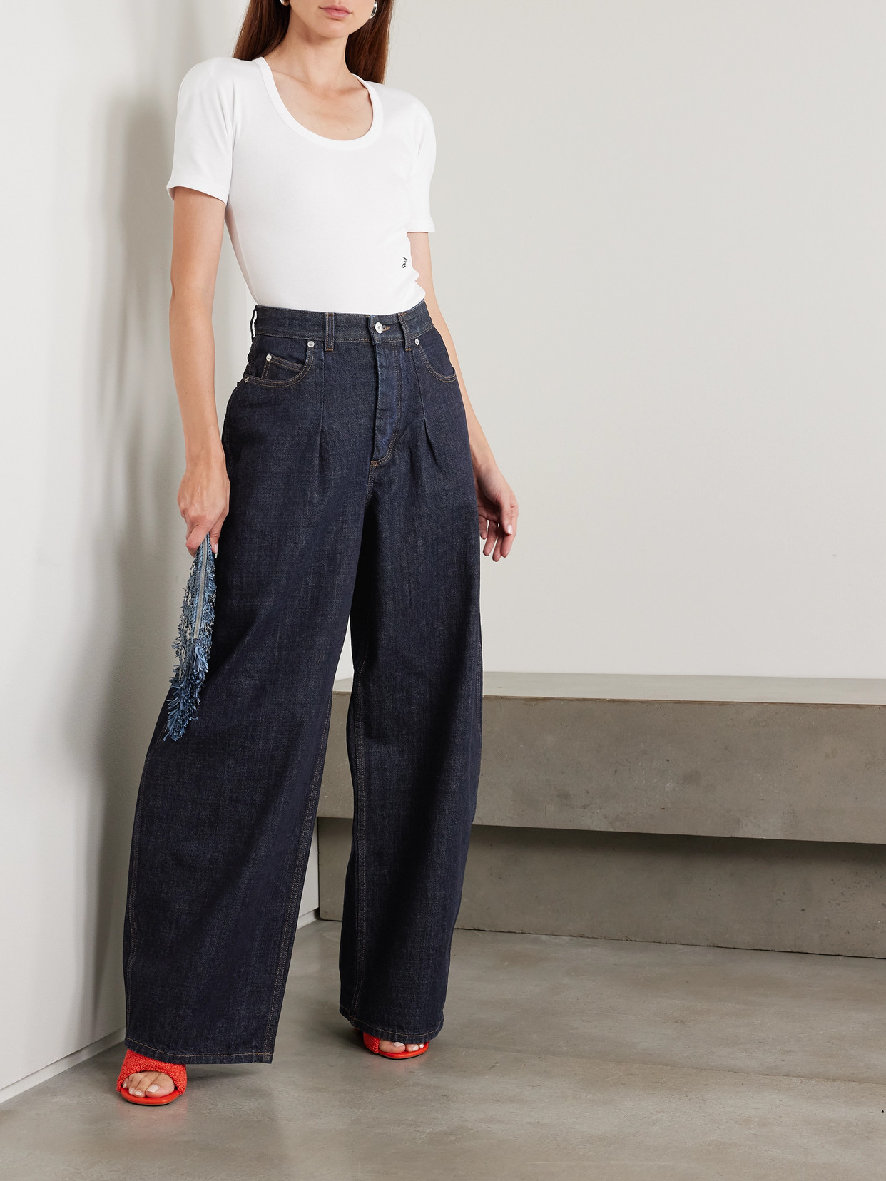 The Ovalo De-nîmes Pleated High-rise Barrel-leg Jeans - Blue