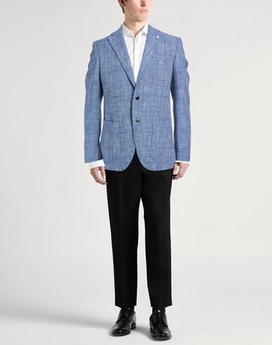Man Blazer Light blue Size 48 Virgin Wool, Silk, Cotton, Polyamide