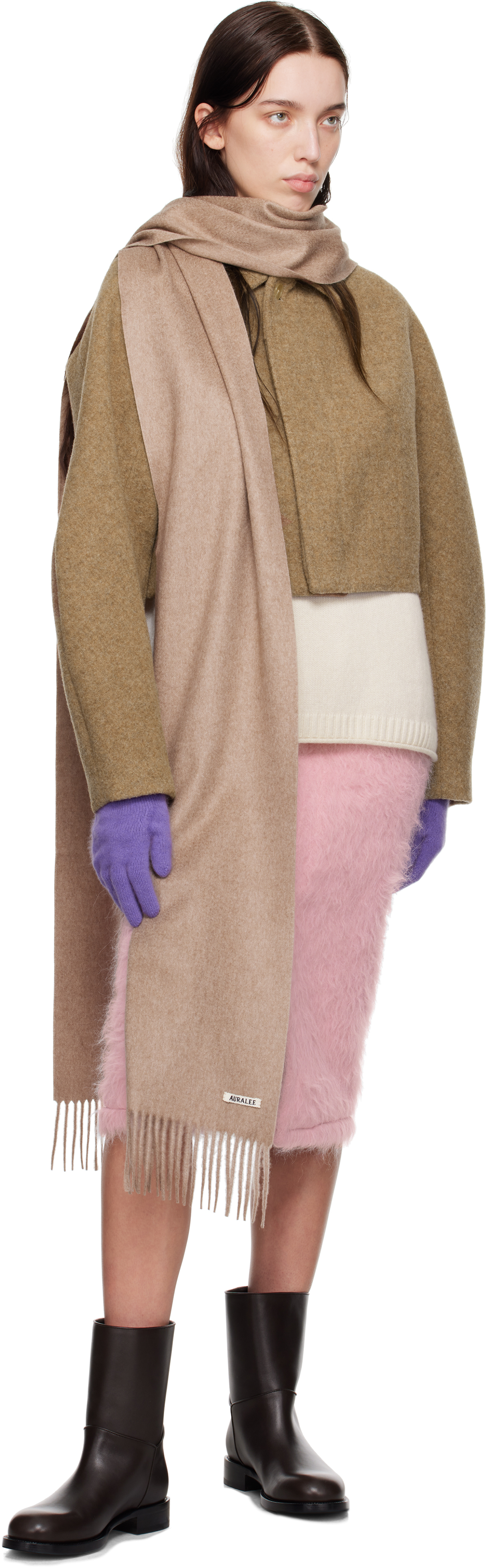 AURALEE Brown Sponge Wool Melton Short Jacket