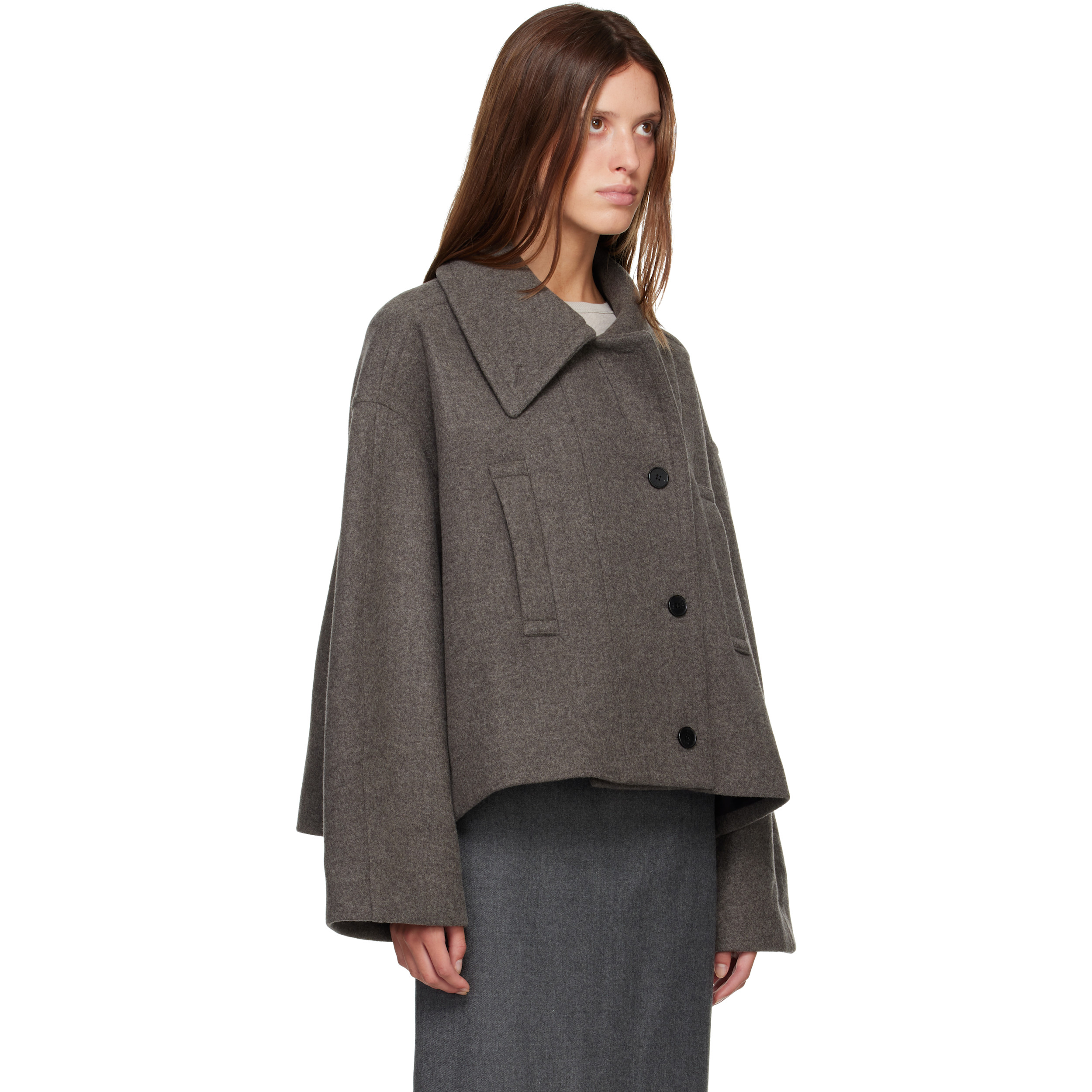 Gray Palma Wool Cash Double Short Jacket
