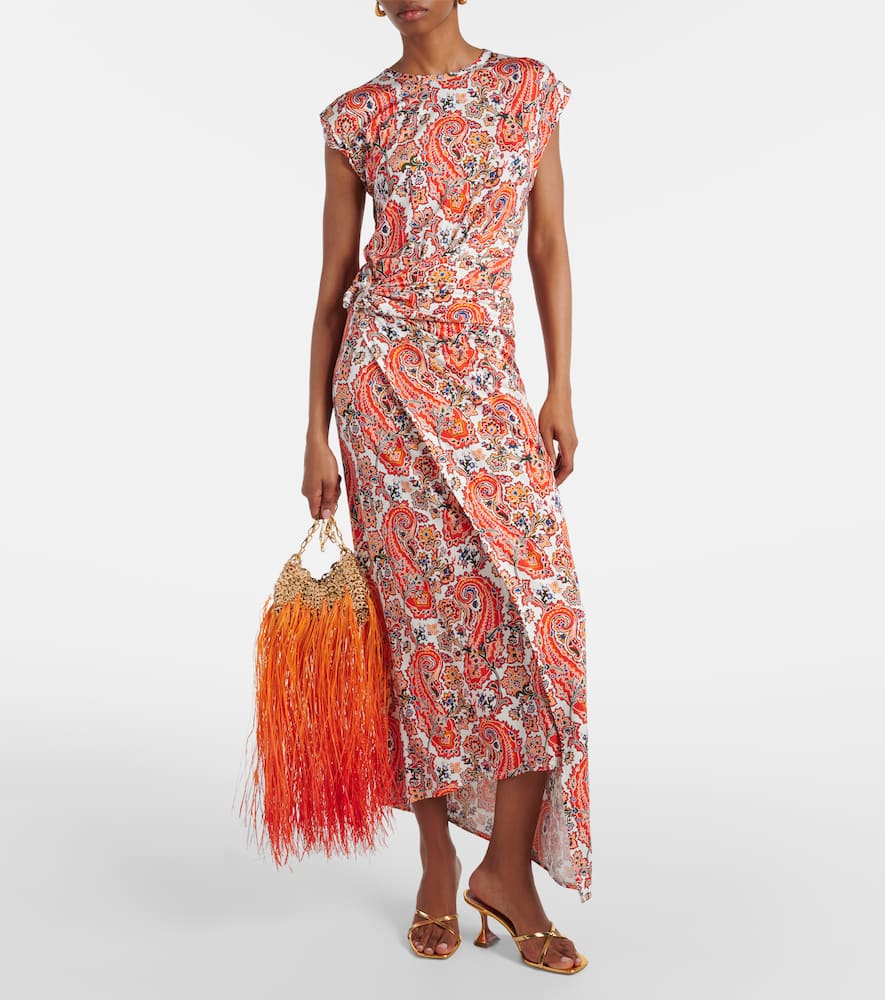 Gathered paisley jersey midi dress