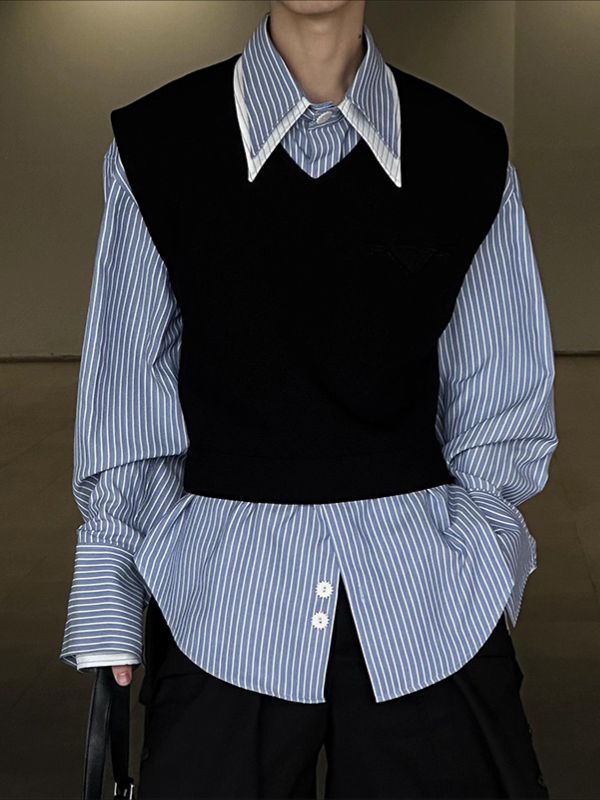 Men's Solid V Neck Casual Waistcoat SKUL31917 - Black / S