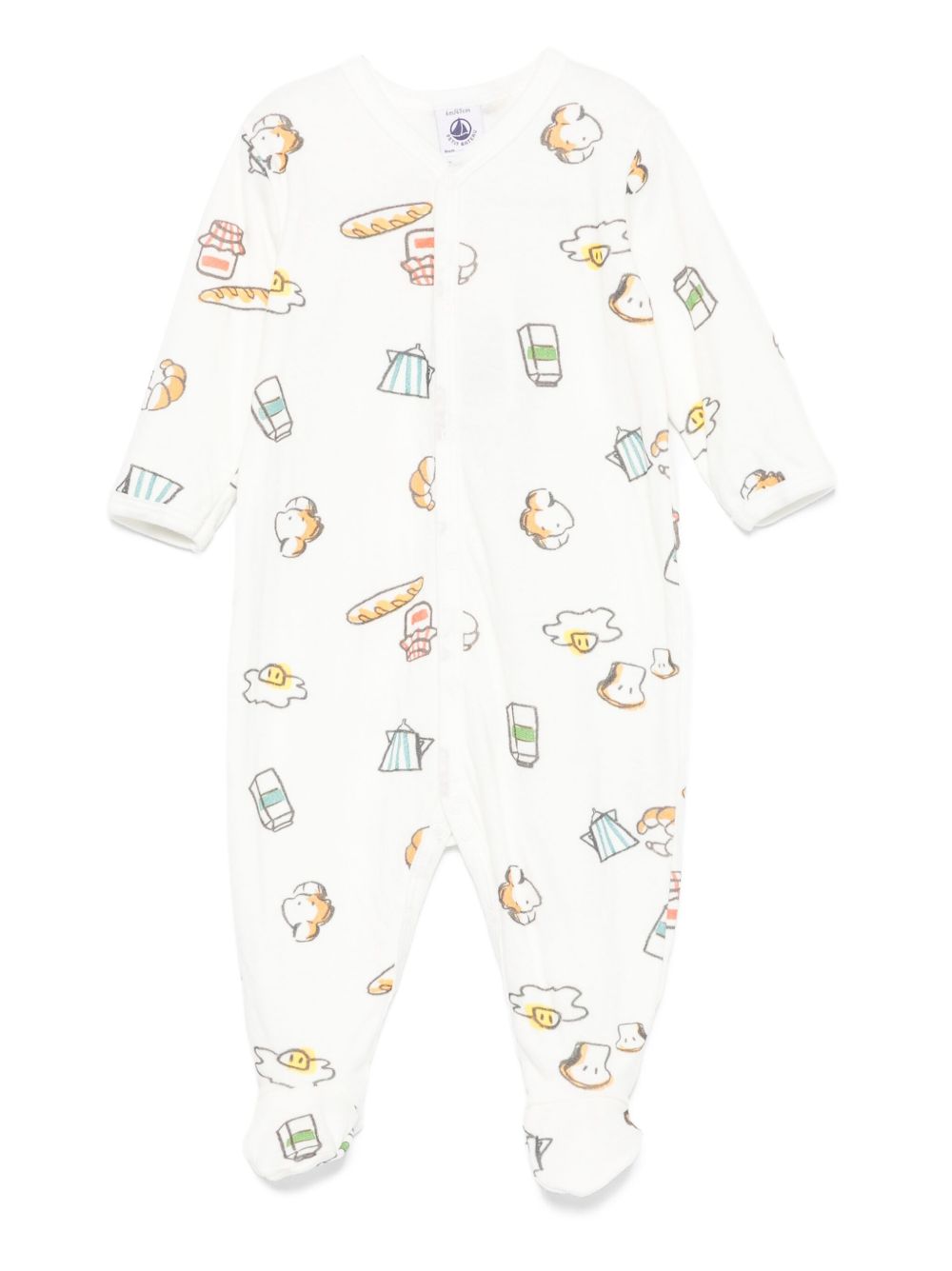 Breakfast-print long-sleeve romper - Neutrals