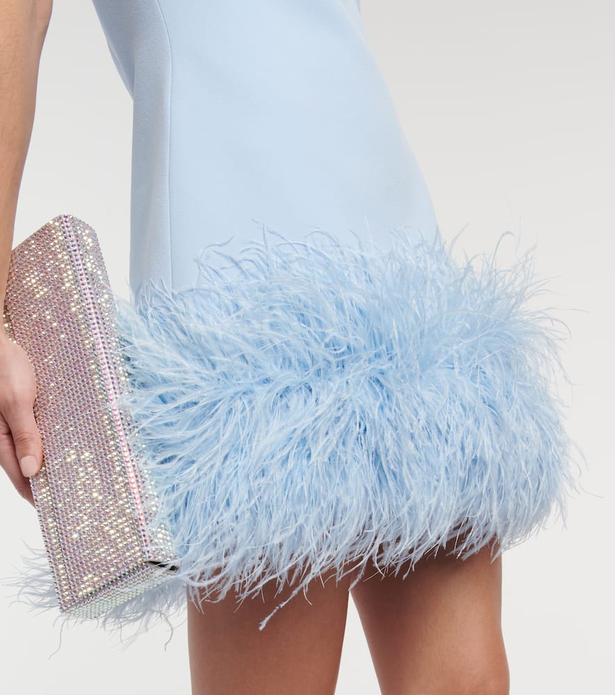 Feather-trimmed crêpe minidress