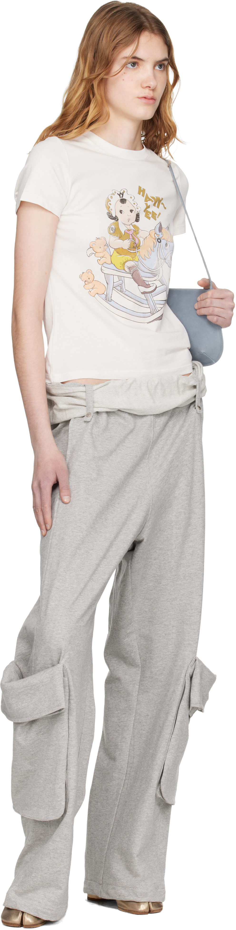 Gray Rolled Waist Sweat Cargo Pants