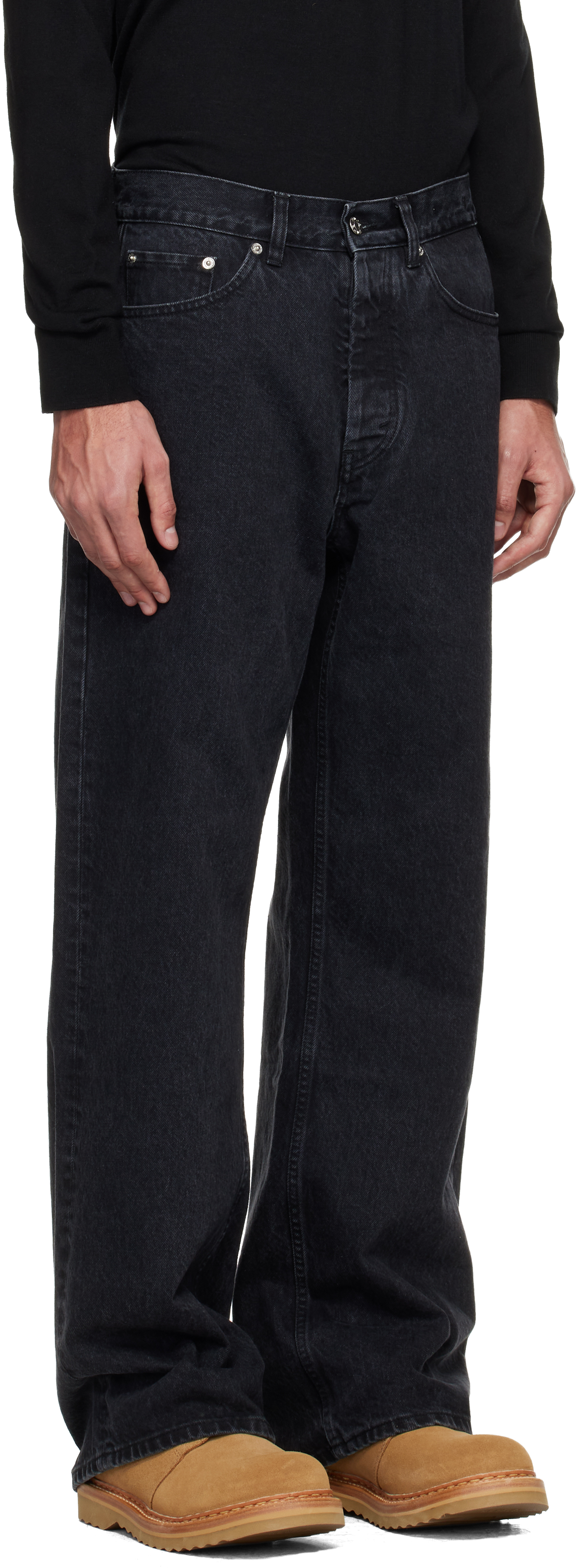 Black Wide-Leg Skid Jeans